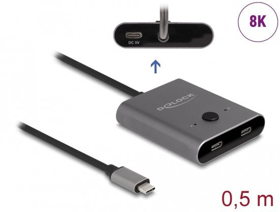 Delock USB-C switch - 2 naar 1 bidirectioneel - USB 10 Gbps - 8K
