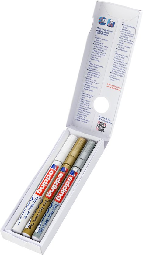 Edding 751/3S lakmarker set van 3 - metallic assorti - 1-2 mm - Wit/goud/zilver