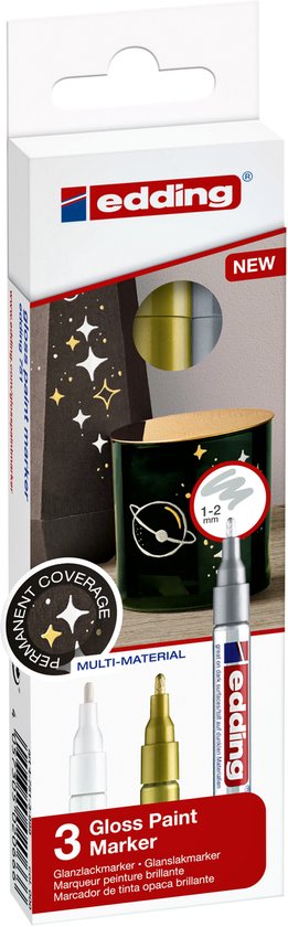 Edding 751/3S lakmarker set van 3 - metallic assorti - 1-2 mm - Wit/goud/zilver