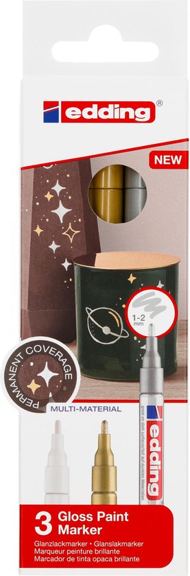 Edding 751/3S lakmarker set van 3 - metallic assorti - 1-2 mm - Wit/goud/zilver