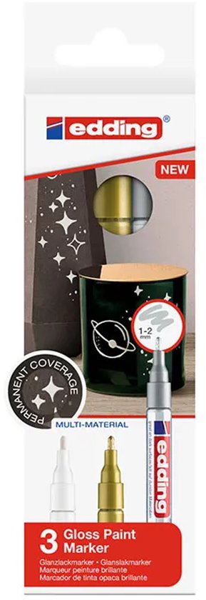 Edding 751/3S lakmarker set van 3 - metallic assorti - 1-2 mm - Wit/goud/zilver