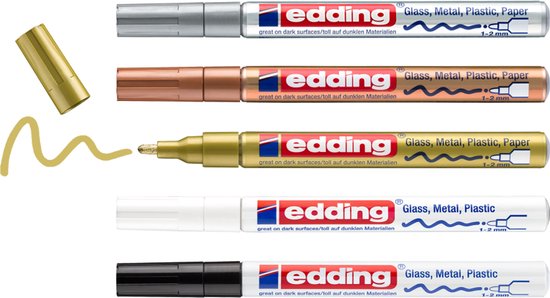 Edding 751 glanslakmarker set van 5 - ronde punt 1-2 mm - metallic kleuren