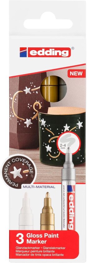 edding 750 lakmarker set van 3 - metallic 2-4 mm - Wit goud en zilver
