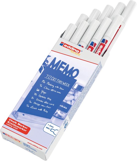 Edding 4085 krijtmarker - set van 10 - ronde punt 1-2 mm - afwasbaar glas & ramen - Wit