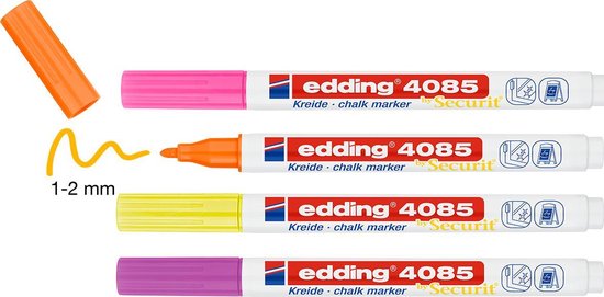 Edding 4085 krijtmarker set van 4 - ronde punt 1-2 mm - roze, paars, oranje, geel