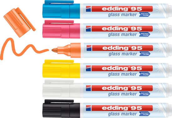 Edding 95/6 S glasmarker set van 6 - 1,5-3 mm - assorti kleuren