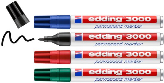 Edding 3000 permanent marker set van 4 - ronde punt 1,5-3 mm - zwart, rood, blauw, groen