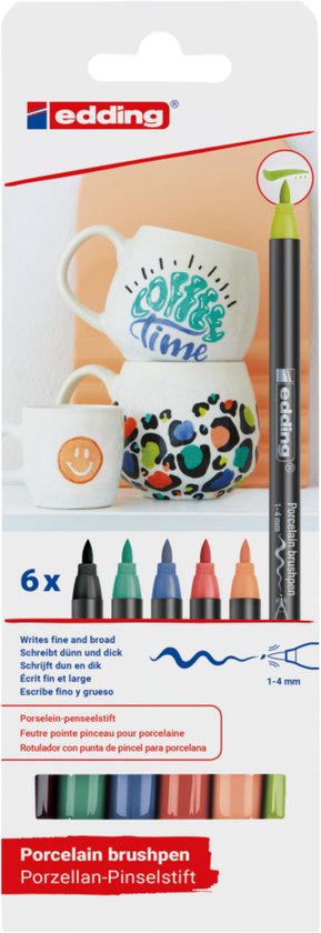 Edding 4200 porseleinstiften - penseelpunt 1-4 mm - set van 6 - levendige kleuren