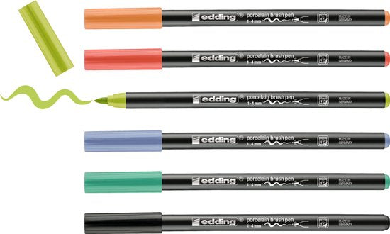 Edding 4200 porseleinstiften - penseelpunt 1-4 mm - set van 6 - levendige kleuren
