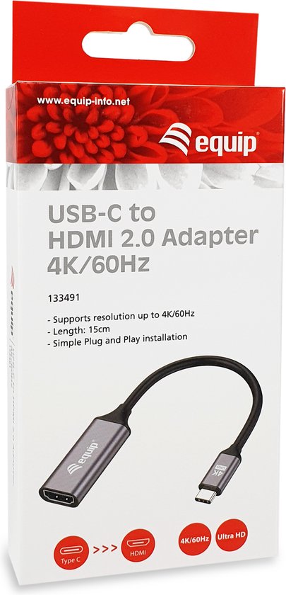 Equip 133491 video adapter - USB-C naar HDMI - 0,15m - Zwart