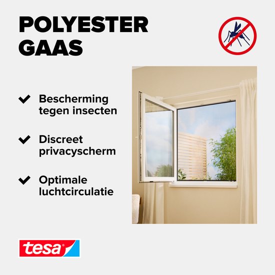 tesa Insect Stop H&L raamhor - klittenband op maat te snijden zonder boren - 150×180 cm - Wit