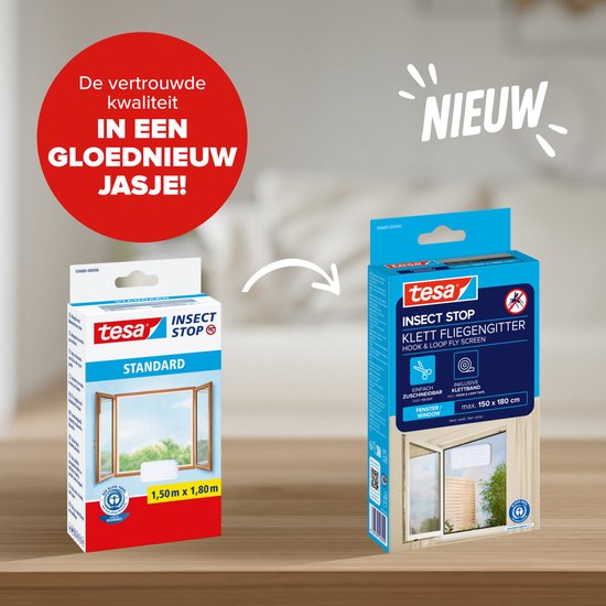 tesa Insect Stop H&L raamhor - klittenband op maat te snijden zonder boren - 150×180 cm - Wit
