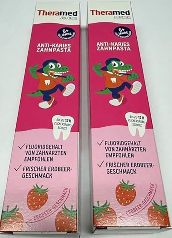 Theramed Junior toothpaste set of 2 - anti-cavity from 6 years - strawberry flavour - 75 ml