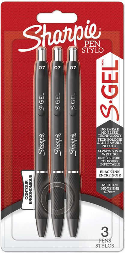 Sharpie S-Gel gelpennen - medium punt 0,7 mm - zwarte inkt - set van 3