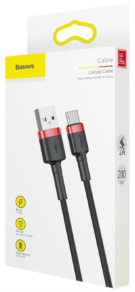 Baseus Cafule USB naar USB-C Kabel 2 meter - Zwart/Rood