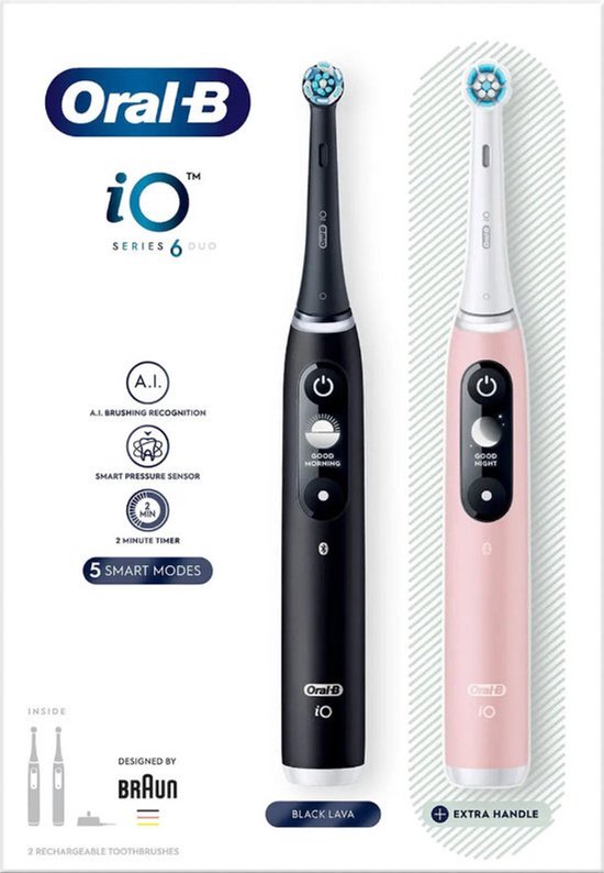 Oral-B iO Series 6 elektrische tandenborstel duo - AI display 5 poetsmodi - Black Pink