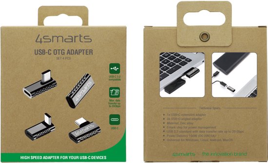 4smarts USB-C adapter set van 4 - 100W 5A haakse hoek