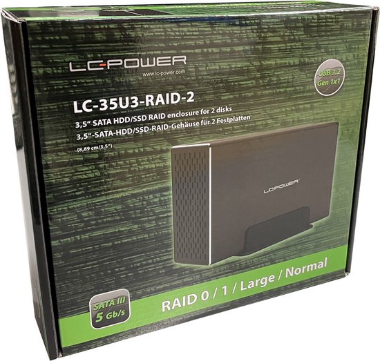 LC-Power LC-35U3-RAID-2 externe behuizing - 3,5 inch voor 2x SATA HDDs - Zwart
