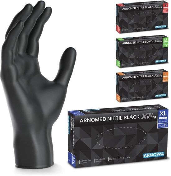 Wegwerphandschoenen - nitril poedervrij extra dik - XL - Zwart - set van 100