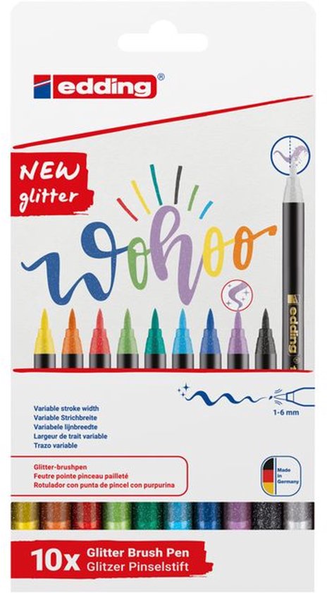 Edding 1340 glitter brush pens set of 10 - brush tip 1-6 mm - Assorted colors