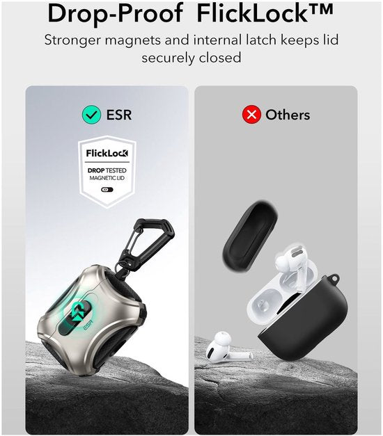 ESR hoesje - geschikt voor AirPods Pro 3 (2025) - Cyber FlickLock - MagSafe - karabijnhaak - Titanium