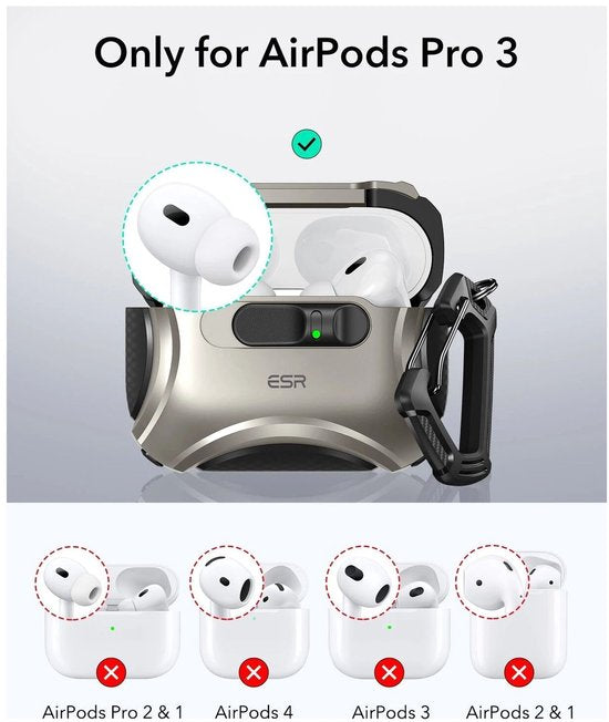 ESR hoesje - geschikt voor AirPods Pro 3 (2025) - Cyber FlickLock - MagSafe - karabijnhaak - Titanium