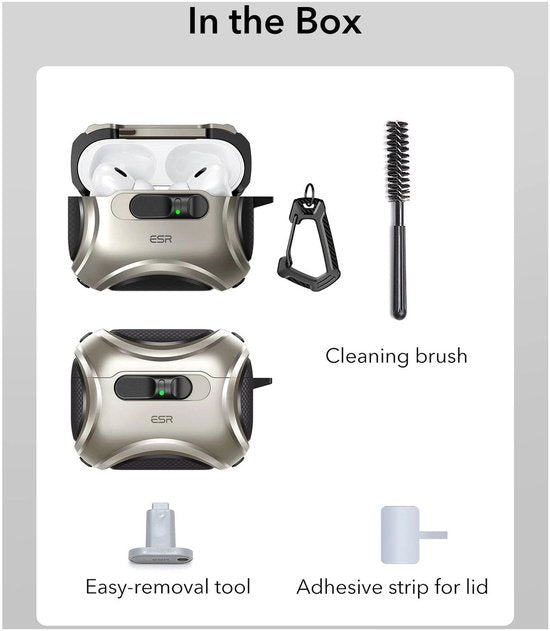 ESR hoesje - geschikt voor AirPods Pro 3 (2025) - Cyber FlickLock - MagSafe - karabijnhaak - Titanium