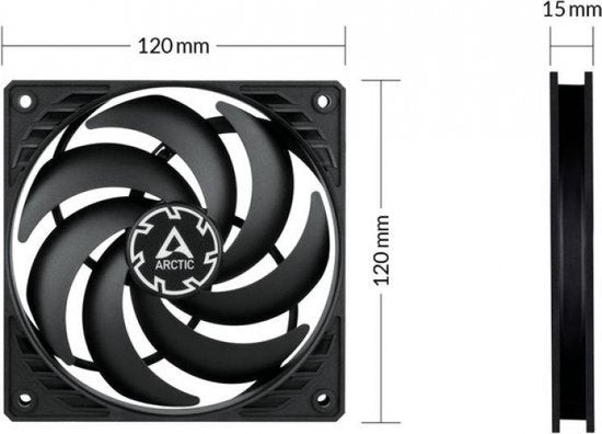 Arctic P12 Slim PWM PST ventilator - 120 mm FDB 4-pin - 300-2100 rpm 0 dB modus - Zwart
