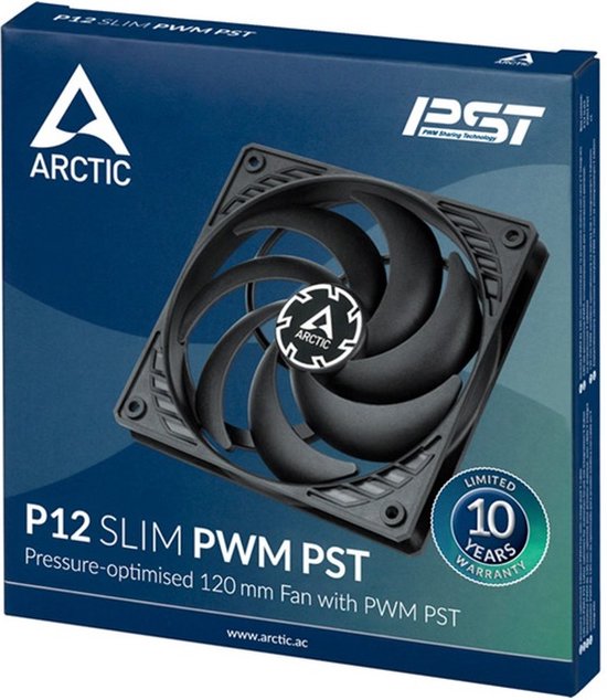 Arctic P12 Slim PWM PST ventilator - 120 mm FDB 4-pin - 300-2100 rpm 0 dB modus - Zwart