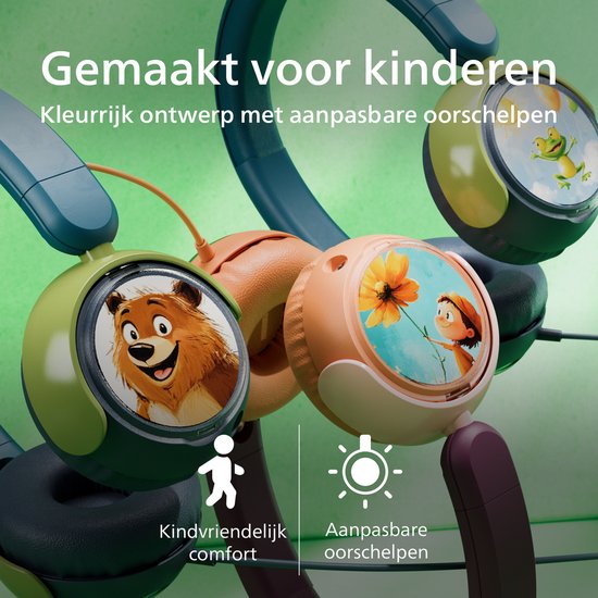 Philips TAK2000CT koptelefoon - bedraad opvouwbaar voor kinderen - volume beperkt - 3,5 mm en USB-C kabel - Kristal groen
