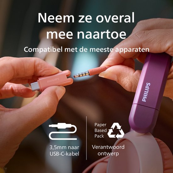 Philips TAK2000CT koptelefoon - bedraad opvouwbaar voor kinderen - volume beperkt - 3,5 mm en USB-C kabel - Kristal groen