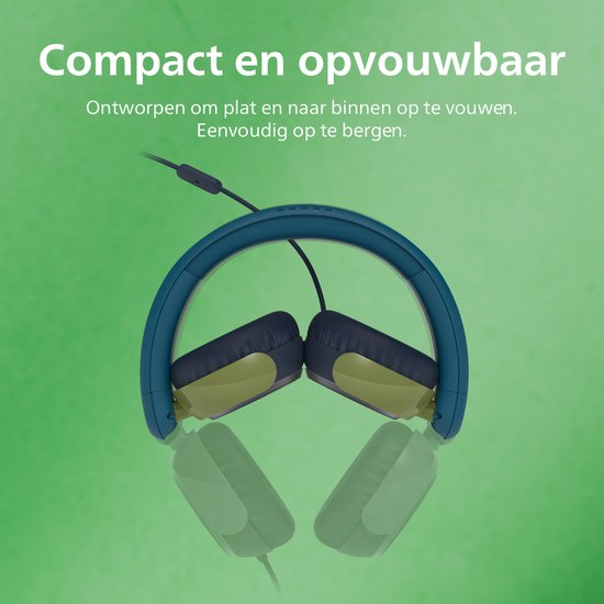 Philips TAK2000CT koptelefoon - bedraad opvouwbaar voor kinderen - volume beperkt - 3,5 mm en USB-C kabel - Kristal groen
