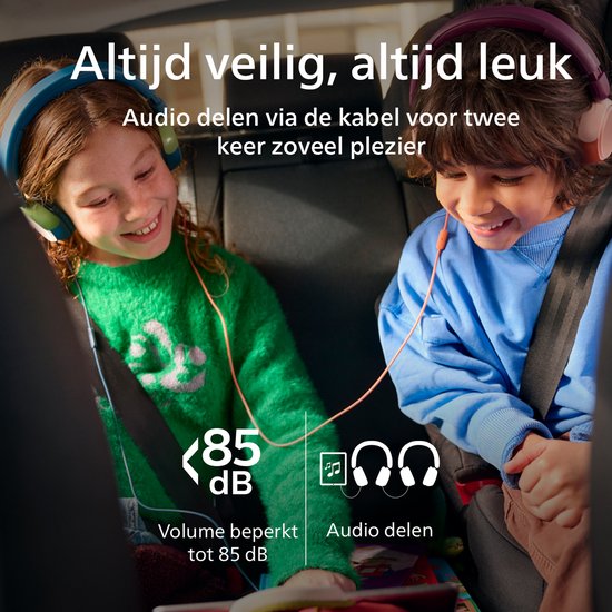 Philips TAK2000CT koptelefoon - bedraad opvouwbaar voor kinderen - volume beperkt - 3,5 mm en USB-C kabel - Kristal groen