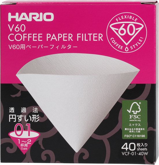 Hario V60 filterpapier - maat 01 - 40 stuks - Wit