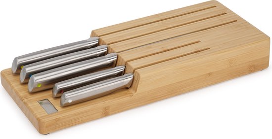 Joseph Joseph Elevate Steel messen set van 5 - bamboe ladehouder - RVS - Bruin