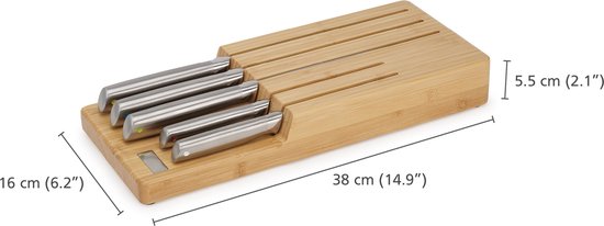 Joseph Joseph Elevate Steel messen set van 5 - bamboe ladehouder - RVS - Bruin