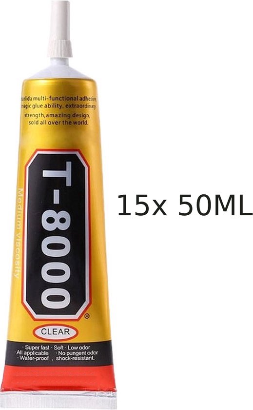 T8000 lijm - voordeelverpakking 15 stuks - semi transparant - 50 ml