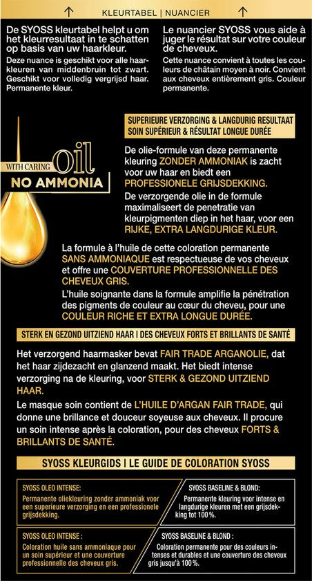 Syoss Oleo Intense haarverf 3-22 - warm donker bordeaux - permanent ammoniakvrij - 100% grijsdekking - 1 stuk