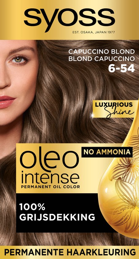 Syoss Oleo Intense haarverf - 6-54 Capuccino Blond - permanent en ammoniakvrij - 100% grijsdekking - 1 stuk