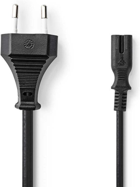 Nedis stroomkabel - Euro male naar IEC-320-C7 - recht - vernikkeld - plat PVC - 2 meter - Zwart