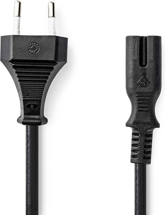 Nedis stroomkabel - Euro male naar IEC-320-C7 - recht - vernikkeld - plat PVC - 2 meter - Zwart