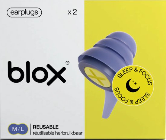 BLOX oordoppen - herbruikbaar - slapen en concentratie - geschikt voor zijslapers - 25 dB SNR