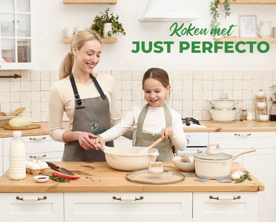 Just Perfecto pannenset - 12-delig inductie PFAS vrij - koudgrepen - Beige