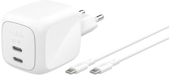Belkin BoostCharge Pro wandoplader - 67W 2× USB-C - inclusief 2 m kabel - Wit