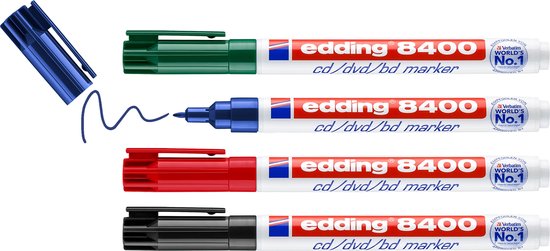 Edding 8400 CD/DVD marker set of 4 - round nib 0.5-1 mm - black, red, blue, green