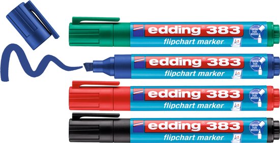 Edding 383 flipchart marker set of 4 - chisel nib 1-5 mm - refillable - Black, red, blue, green