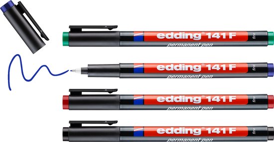 Edding 141 F permanent pen set of 4 - 0.6 mm - black, red, blue, green
