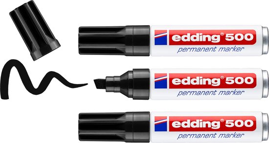 Edding 500 permanent marker set of 3 - chisel tip 2-7 mm - water and smudge proof - Black