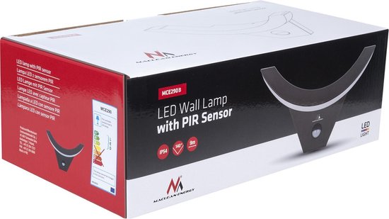 Maclean Energy LED wandlamp - bewegingssensor - 800 lm 10W IP54 - Zwart