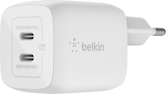 Belkin Boost Up Charge Pro adapter - 2-poorts USB-C 45W - Wit